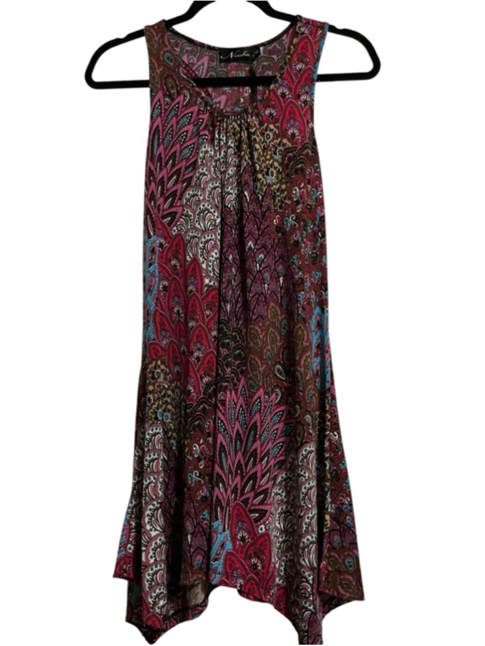 Women's Neesha Asymmetrical Dress M Pink Brown Paisley - Picture 2 of 9